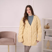 Only one available in size 4XL, Cream Wool V-Neck Cable Cardigan T2195R