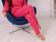 Hot Pink Kinder-Mohair-Hose, flauschige handgestrickte Freizeithose T2242