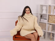 Only one available in size 5XL, Cream Wool Ribbed Turtleneck Sweater T2251R
