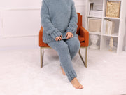 Hellblaue Baby Suri Alpaka Hose, angeraut, Relaxed Fit, hohe Taille T2266