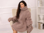 Mohair- und Alpaka-Pullover, klobige Oversized-Passform, melierter grüner Rollkragen T2139 (Kopie)