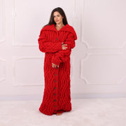 Only one available in size 8XL, Red Italian Alpaca Mix Cable Maxi Cardigan T2289R