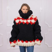 Pull extra épais en laine islandaise, tricoté à la main, col roulé épais T2093