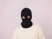 Black 100% Wool Open-Eye Balaclava T2385