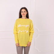 Only one available in size 3XL, Soft Yellow Baby Alpaca Embroidered Crewneck Sweater T2300R