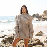 Only one available in size 4XL, Itchy Wool Beige Ribbed Mockneck Oversized Sweater T2252R