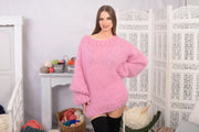 Pull Rose Mohair, Tricoté Main, Grandes Aiguilles, Transparent et Moelleux T723W