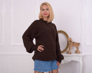 Brown 100% Alpaca Crewneck Sweater T860