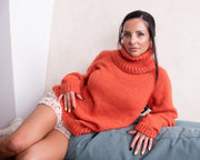 Pull col roulé en laine mérinos pour femme, tricoté main en laine italienne extra fine T853