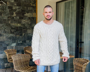 Pull col rond 100 % alpaga torsadé – Super doux, épais, fait main T858M