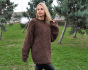 Brown Hairy 100% Alpaca Crewneck Sweater T957