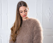 Zotteliger Suri Alpaka Pullover, handgestrickter flauschiger Fussel-Pullover, langhaariger Nicht-Mohair-Pullover T870