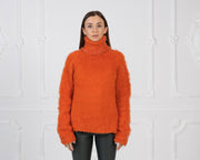 Pull en Laine Mérinos pour Femme, Col Roulé, Tricoté Main, Extra Fin Italien, Doux T986
