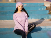 Handgestrickter Pullover aus lila Alpaka-Merino-Wolle, weicher, leichter Jumper T1118
