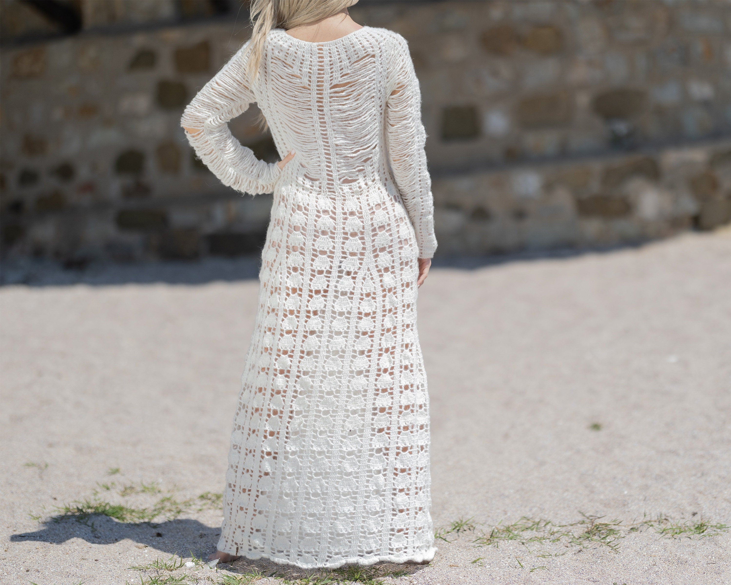 Tiffy Mohair White Crochet Wedding Dress L T1435R