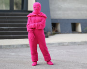 Hand-Knitted Pink Alpaca Catsuit – Fluffy Bodysuit with Mittens & Socks T1493