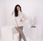 Weißer Alpaka-Pullover, handgestrickter Wolle-Mix-Pullover, weicher warmer, gemütlicher Winterpullover T1569