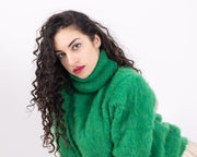 Grüner Alpaka-Pullover, handgestrickter Wollmischpullover, weicher warmer kuscheliger Winterpullover T1576