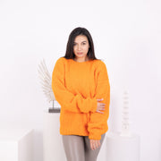Un pull en alpaga 3XL orange fluo à col rond T1585