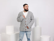 One available in size 4XL, Gray 10-Strand Extra-Chunky Alpaca Merino Lambswool Cardigan T1644R