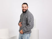 Handgestrickter Herrenpullover – Alpaka Superfein Zopfmuster Schalkragen Pullover T1640