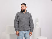 One available in size XL, Gray Superfine Alpaca Shawl-Neck Sweater T1640R