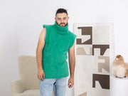 Grüne Mohairweste – Handgestrickter ärmelloser Herrenpullover T1679