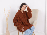 Alpaka- und Merinowollpullover, handgestrickter, klobiger Zopfstrick, weicher, warmer Pullover T1674