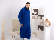 Handgestricktes blaues Alpaka-Kleid – Lockere, flauschige Fetisch-Robe mit Rollkragen für den Winter T1677