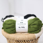 Extra Chunky Olive Green Merino Wool Yarn: Hand Spun Jumbo Roving (100g)