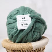 Pea Green Hand Spun Thick and Thin Super Fine Merino Wool Yarn 100g
