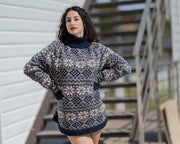 Un disponible en taille 7XL, pull en laine mérinos à motif norvégien T1775