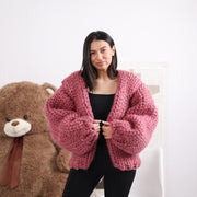 One available in size XL, Chunky Merino Roving Cardigan - Unspun Wool Knit T1854R