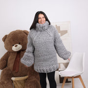 Grober Merino-Roving-Pullover, handgestrickter Oversize-Pullover T1846