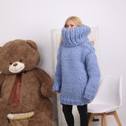 Grober Merinowollpullover mit 50 cm Rolli, handgestrickter Roving Pullover T1849