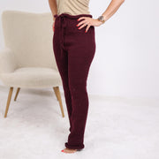 Burgunderfarbene Wollstrickhose – Handgestrickte kratzige Wollhose T1911