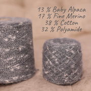 Fil de tweed bouclé gris : mélange alpaga bébé, mérinos, coton