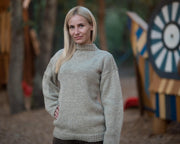 Pull en laine Beige Col rond, Tricoté main 100% laine brute qui gratte T825W