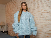 10-fädiger Mohairpullover mit Zopfmuster – Handgestrickter klobiger Fuzzy Pullover T1113