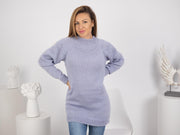 Pull col rond gris en mohair – Tricoté main doux et duveteux pour l'hiver T1742