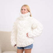 20-Fäden Mohairpullover – Extra klobiger handgestrickter Oversized Zopfmuster-Rollkragenpullover T1898