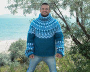 Nordic Knit Mohairpullover – Handgestrickter isländischer Fair Isle Rollkragenpullover T799