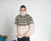 Handgestrickter beigefarbener Mohair-Pullover – Flauschiger Island-Norweger Herrenpullover T647M