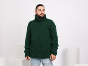 Grober grüner Mohairpullover – Handgestrickter flauschiger Rollkragenpullover T1661