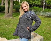 Grober Zopfstrickpullover mit 10 Strängen – Handgestrickter Wollmischpullover mit Zopfmuster T900