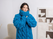 Pull en Laine Bleu Épais 5 Brins – Gros Pull en Laine Tricoté T1666