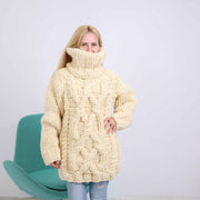 Pull en grosse laine torsadée 5 brins – Tricoté à la main avec col roulé extra long 50 cm T1879