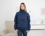 Pull en laine tricoté main doux bleu, 100% laine T1321