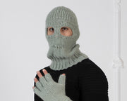 Hand-Knitted Gray Wool Hat – Slouchy Balaclava Beanie for Winter T1006