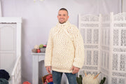 14-fädiger Chunky-Strickpullover aus Wolle – Handgestrickter Wollpullover Creme T707M